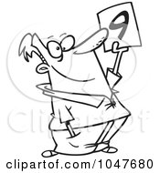 Royalty Free RF Clip Art Illustration Of A Cartoon Black And White Outline Design Of A Rating Judge by toonaday