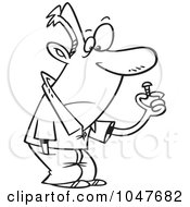Cartoon Black And White Outline Design Of A Guy With A Loose Screw