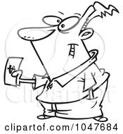 Royalty Free RF Clip Art Illustration Of A Cartoon Black And White Outline Design Of A Guy Making A Purchase