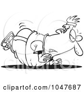 Poster, Art Print Of Cartoon Black And White Outline Design Of A Fat Man Doing Pushups