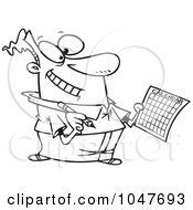 Royalty Free RF Clip Art Illustration Of A Cartoon Black And White Outline Design Of A Businessman Scheduling