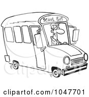 Cartoon Black And White Outline Design Of A School Bus Driver