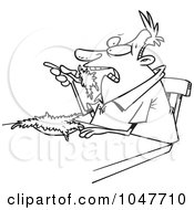 Royalty Free RF Clip Art Illustration Of A Cartoon Black And White Outline Design Of A Guy Eating Salad