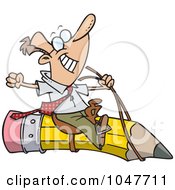 Royalty Free RF Clip Art Illustration Of A Cartoon Satisfied Businessman Riding A Pencil by toonaday