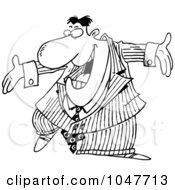 Royalty Free RF Clip Art Illustration Of A Cartoon Black And White Outline Design Of A Pushy Businessman