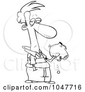 Royalty Free RF Clip Art Illustration Of A Cartoon Black And White Outline Design Of A Guy Reaching Into His Piggy Bank by toonaday