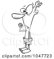 Royalty Free RF Clip Art Illustration Of A Cartoon Black And White Outline Design Of A Scrawny Guy by toonaday