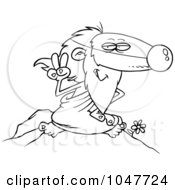 Royalty Free RF Clip Art Illustration Of A Cartoon Black And White Outline Design Of Sage Wearing A Nose by toonaday