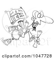 Royalty Free RF Clip Art Illustration Of A Cartoon Black And White Outline Design Of A Clumsy Guy With Scrolls by toonaday