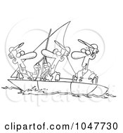 Poster, Art Print Of Cartoon Black And White Outline Design Of Guys Sailing