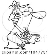 Poster, Art Print Of Cartoon Black And White Outline Design Of A Man From The Press Writing Down Notes