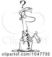Royalty Free RF Clip Art Illustration Of A Cartoon Black And White Outline Design Of A Confused Businessman Gesturing by toonaday