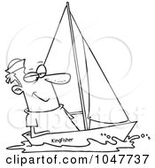 Poster, Art Print Of Cartoon Black And White Outline Design Of A Guy Sailing
