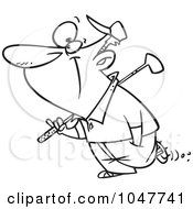 Royalty Free RF Clip Art Illustration Of A Cartoon Black And White Outline Design Of A Golfing Guy