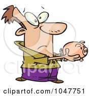 Royalty Free RF Clip Art Illustration Of A Cartoon Man Holding Out A Piggy Bank