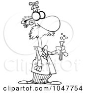 Royalty Free RF Clip Art Illustration Of A Cartoon Black And White Outline Design Of A Goofy Scientist