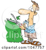 Royalty Free RF Clip Art Illustration Of A Cartoon Guy Trimming A Hedge