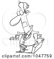 Cartoon Black And White Outline Design Of A Businessman With A Taped Mouth