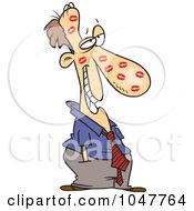 Poster, Art Print Of Cartoon Sheepish Businessman Covered In Kisses