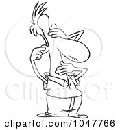 Poster, Art Print Of Cartoon Black And White Outline Design Of A Guy Blocking His Senses
