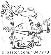 Poster, Art Print Of Cartoon Black And White Outline Design Of A Shaky Businessman With Coffee