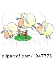 Poster, Art Print Of Cartoon Herd Of Sheep Leaping A Fence