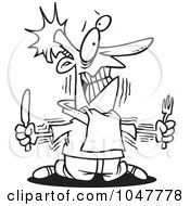 Royalty Free RF Clip Art Illustration Of A Cartoon Black And White Outline Design Of A Hungry Man With No Self Control by toonaday