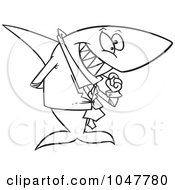 Royalty Free RF Clip Art Illustration Of A Cartoon Black And White Outline Design Of A Business Shark Picking His Teeth