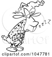 Royalty Free RF Clip Art Illustration Of A Cartoon Black And White Outline Design Of A Tired Sleepless Sheep by toonaday