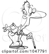 Royalty Free RF Clip Art Illustration Of A Cartoon Black And White Outline Design Of A Geezer With A Cane