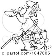Royalty Free RF Clip Art Illustration Of A Cartoon Black And White Outline Design Of A Senior College Student