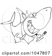 Poster, Art Print Of Cartoon Black And White Outline Design Of A Hungry Shark
