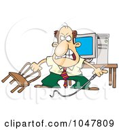 Royalty Free RF Clip Art Illustration Of A Cartoon Businessman Holding A Whip In Front Of His Computer