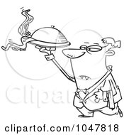Royalty Free RF Clip Art Illustration Of A Cartoon Black And White Outline Design Of A Vampire Waiter by toonaday