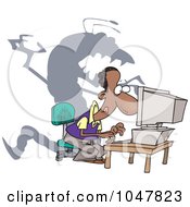 Poster, Art Print Of Cartoon Shadow Monster Over A Man On A Computer