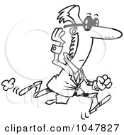 Royalty Free RF Clip Art Illustration Of A Cartoon Black And White Outline Design Of A Running Secret Service Guy