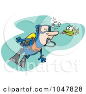 Cartoon Fish Sticking His Tongue Out At A Scuba Diver