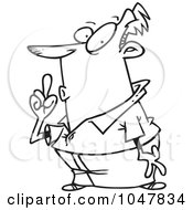 Royalty Free RF Clip Art Illustration Of A Cartoon Black And White Outline Design Of A Shushing Guy