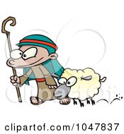 Royalty Free RF Clip Art Illustration Of A Cartoon Shepherd And Sheep