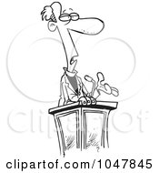 Royalty Free RF Clip Art Illustration Of A Cartoon Black And White Outline Design Of A Man Giving A Sermon