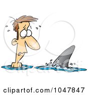 Poster, Art Print Of Cartoon Shark Circling A Man