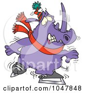 Royalty Free RF Clip Art Illustration Of A Cartoon Shaky Ice Skating Rhino by toonaday