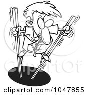 Royalty Free RF Clip Art Illustration Of A Cartoon Black And White Outline Design Of A Shaky Businessman Using Stilts