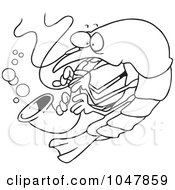 Poster, Art Print Of Cartoon Black And White Outline Design Of A Shrimp Playing A Saxophone