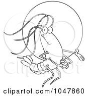 Royalty Free RF Clip Art Illustration Of A Cartoon Black And White Outline Design Of A Proud Shrimp In The Spotlight