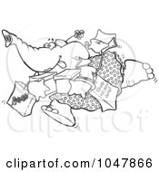 Poster, Art Print Of Cartoon Black And White Outline Design Of A Shopping Elephant