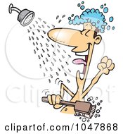 Royalty Free RF Clip Art Illustration Of A Cartoon Guy Singing In The Shower