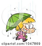 Poster, Art Print Of Cartoon Happy Girl With An Umbrella In The Rain