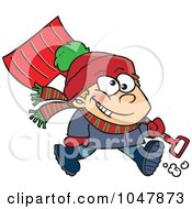 Poster, Art Print Of Cartoon Winter Boy Carrying A Snow Shovel