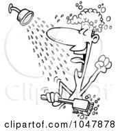 Poster, Art Print Of Cartoon Black And White Outline Design Of A Guy Singing In The Shower